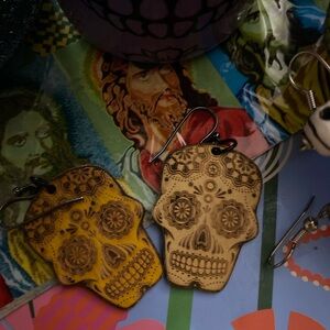 Wooden Skull Earrings